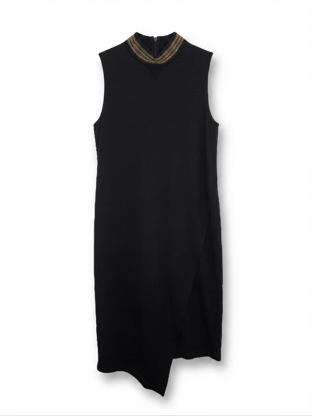 Sz M Vero Moda VMSAVON Black Midi Dress with Gold Beaded Neck